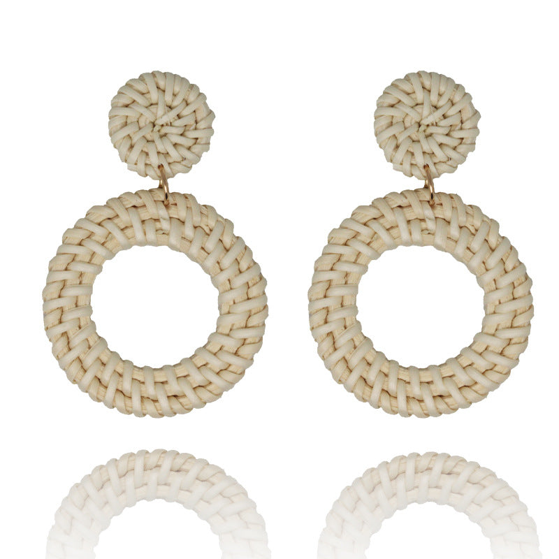Wholesale Fashion Creative Hand-woven Rattan Vintage Tassel Earrings